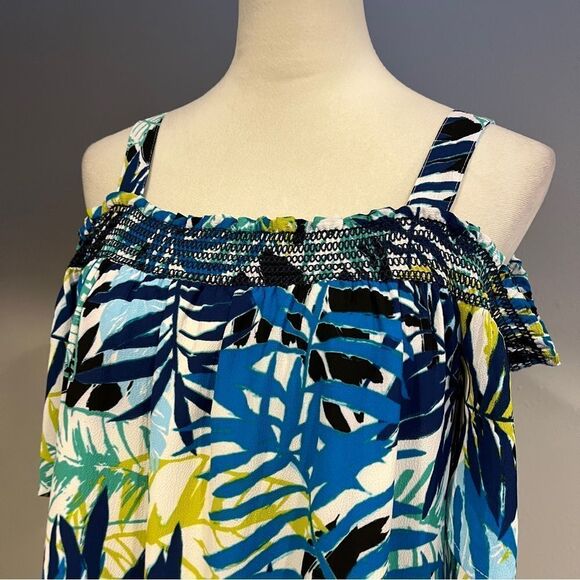 Rose & Olive Tropical Print Off-Shoulder mini Dress size medium - Picture 2 of 13